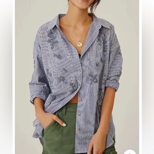 Pilcro | Anthropologie
Embroidered blue beaded Buttondown